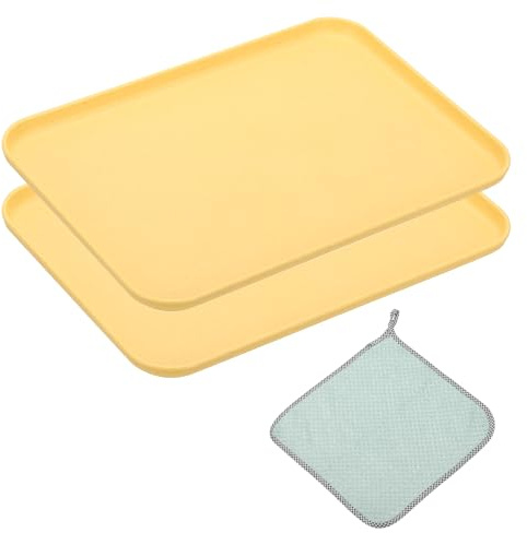 PATIKIL Bandejas de Servicio de Comida Rápida de 10x7, 2Pcs Bandejas de Servicio de Restaurante Reutilizables Paños de Limpieza Incluidos Pequeño Rectangular Multiusos de PP, Amarillo