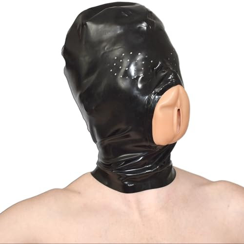 Honeylust - Maschera umiliante in lattice con figa Figa - Cappuccio fetish bondage - Bavaglio per la bocca della vagina - Maschera in lattice sesso orale - Figa tascabile