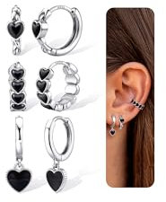 YADOCA 3 Paar Ohrringe Silber 925 Set für Damen Hypoallergene Schwarze Herz Ohrringe Klein Creolen Silber