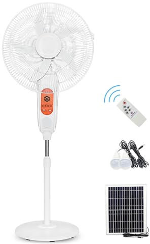 XNXYSMKJ 18 Inch AC DC Solar Rechargeable Fan with Usb Charging,Low Noise 3-Speeds Floor Fan for Industrial, Commercial, with Remote Control