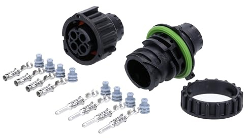 Kalitec KALI-2004 Rundstecker Set 4-polig - DIN 72585 Steckverbindung | Wasserdicht nach IP69K, PBT GF30 Gehäuse, 48V DC, 180° Kabelausgang, kompatibel mit AMP-Systemen, Industrie & KFZ