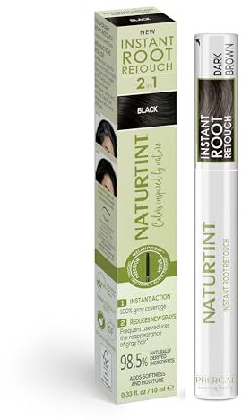 Naturtint | Instant Root Retouch | Temporärer Grauhaarnachbesserer für Wurzeln und Augenbrauen | Praktisch und bequem dank des Pinsels | 98,5% natürliche Inhaltsstoffe | Dunkelbraun | 10 ml