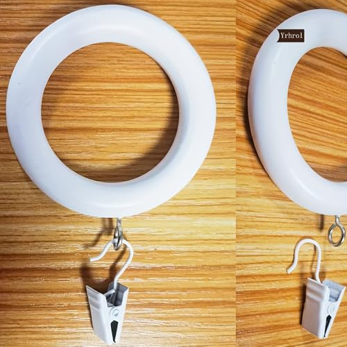 20 Confezione di Anelli in Legno per Tende con Morsetti, Diametro Esterno 7,6 cm, Legno di Faggio Naturale per Fattoria, Intagliati, Diametro Interno 4,6 cm, per Aste per Tende da 2,5-3,8 cm (Bianco)