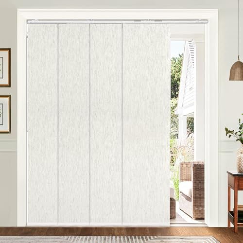 UNISHADES Panel Track Blinds, Vertical Blinds for Sliding Glass Doors, Extendable Track from 45 3/4 to 82 5/8 W, Cuttable Panel Curtains up to 96 inches high, Blackout - Linen
