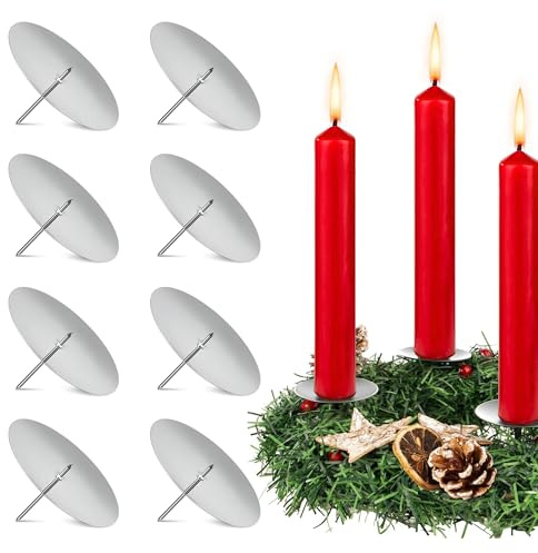 Portacandele per Corona dell'Avvento 6cm Candelabri in Metallo Supporto Piatto per Candele Candelabro da Tavolo Decorazioni per Compleanno Natale Feste 8 Pezzi Argento