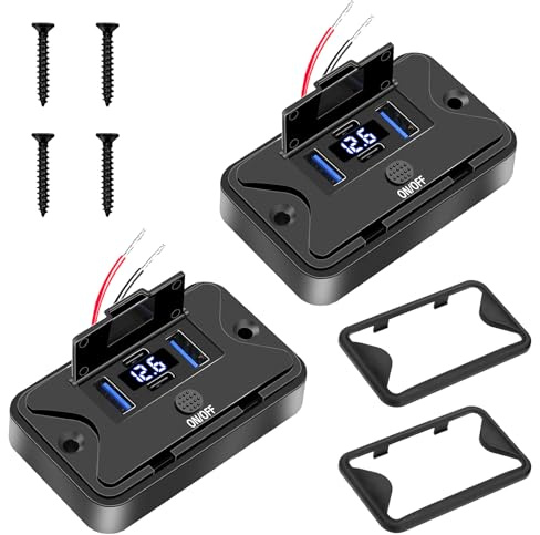 Daakro 2 Stück 4-Port 12V USB Steckdose mit Druckknopfschalter 12V Waterproof Faceplate (Wall Mount), 18W Dual QC3.0 USB Ports und 36W Dual PD3.0 Type-C Faceplate für RV, Boot und mehr