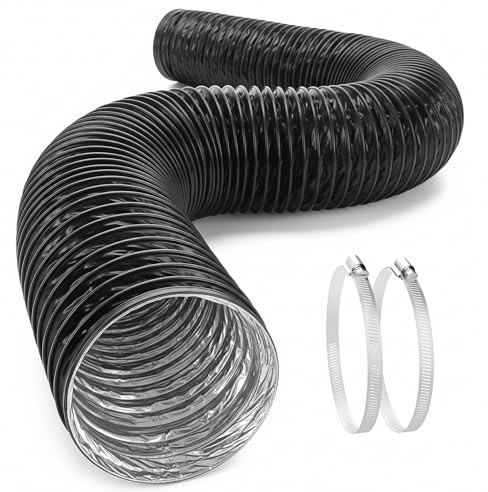 Simple Deluxe 12'' 25 FT Dryer Vent Hose, Flexible Aluminum Duct for HVAC Ventilation, Insulated 4-Layer Ducting & 2 Clamps for Exhaust, Duct Fan Systems, Black