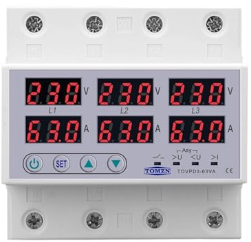 Voltmetro amperometro trifase 3P+N su guida Din Protezione limite di corrente di sovratensione e sottotensione regolabile Protezione relè monitor(63A With N 3X220V)