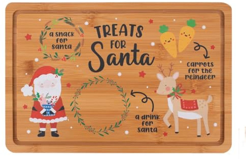 Christmas Eve Snack Plate For Santa Claus Rudolph Reindeer Treat Board Wooden Carrots Milk Cookies Mince Pies Tray - Kids Children Toddler Novelty Festive