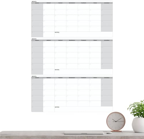 Calendario mensual de pizarra blanca – Pizarra combinada | Pizarra de borrado en | Suministros escolares reutilizables montados en la pared para oficina, hogar y escuela, pizarras blancas para el