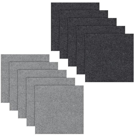 LUPATDY 10 Stück Teppichfliesen 50x50cm Bodenbelag Selbstklebend - 2.5m² Filz Selbstklebendes Antistatisches Band Rutschfestes Quadratischer Teppich für Büro, Haus Gewerbe (Dunkel + Hell Grau)