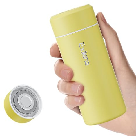 【Upgraded】 Exllena Small Water Bottle for Handbag – 250ml Mini Flask for Hot & Cold Drinks, Perfect Small Insulated Water Bottle for Travel, Milk, Coffee...(Yellow)