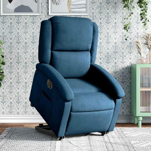 Owoxanthellate Relaxsessel mit elektrischer Aufstehhilfe und Liegefunktion, Blauer Samt Recamiere 71 x 86,5 x 99,5 cm für Living Room, Elderly Care oder Home-Cinema