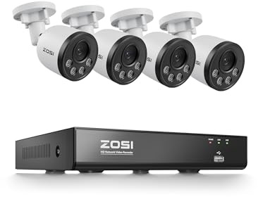ZOSI 4K 8CH - Kit di videosorveglianza PoE per esterni, telecamera IP PoE 8MP con 8 CH 8 MP NVR, rilevamento di persona, allarme istantaneo, accesso remoto, visione notturna e registrazione 24/7