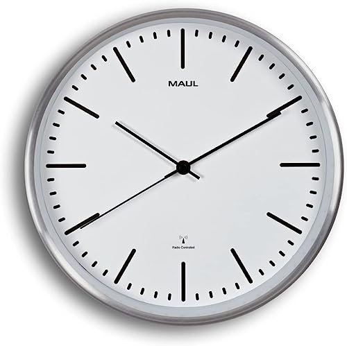 Maul MAULfly Radio Controlled Wall Clock, Metal, White, 30 x 30 x 4.5 cm