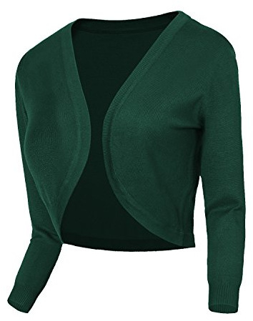 Urban GoCo Mujeres Chaqueta Corta Punto de Manga 3/4 Rebecas Escote en V Bolero Cárdigan (XL, #2 Verde Oscuro)