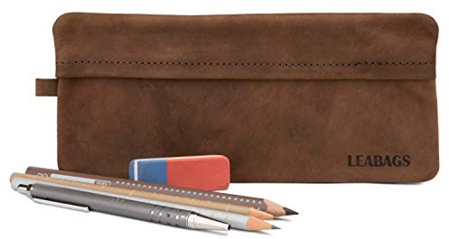 LEABAGS Leder Federmäppchen I Geräumiges Echtleder Federmappe I Federtasche für Beruf Uni Schule I Schlampermäppchen I Stiftetui I Stiftmappe I Ledermäppchen I Größe L I Nature Mittelbraun