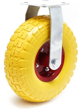 Wiltec Bockrolle Ø258 und 78mm Breite Transportrolle Vollmaterial mit Metallfelgen gelb pannensicher bis 150kg Apparaterolle leiser Lauf