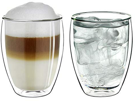 Creano Vaso térmico de doble pared 400ml, vaso extra grande de doble pared resistente al calor fabricado en vidrio borosilicato, vasos para café, té Set 05: 2x 400ml 2XL (paquete de 2)