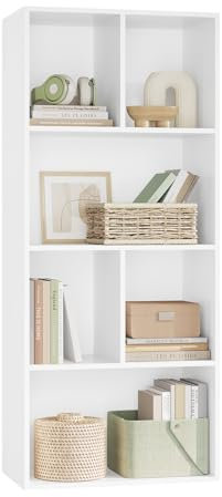 WOLTU Bücherregal mit 6 Fächern, Bücherschrank weiß, Standregal freistehend, Büroregal modern, Aufbewahrungsregal Aktenregal Raumteiler, 50 x 121 x 29 cm