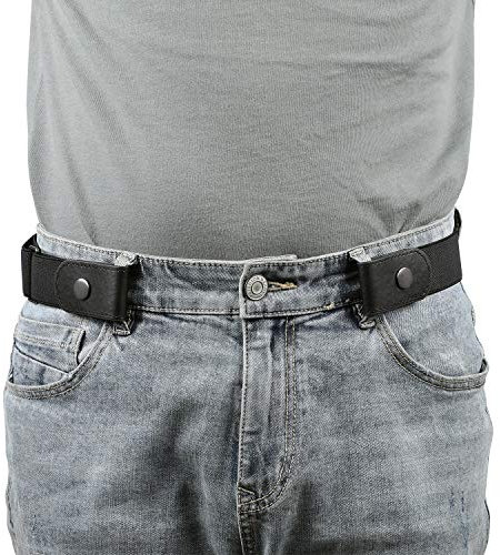 JASGOOD Men No Buckle Belt Buckle Free No Show Elastic Belts Women Unisex Invisible Adjustable Waist Belt for Jeans Pants, Black,Fits Pant Size 30-48