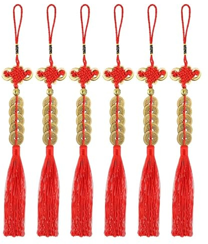 BESPORTBLE Chinesische Feng Shui Münzen, 6 Stücke Chinesische Glücksmünzen, Rote Chinesischer Knoten Glücksmünzen für Glück und gesundes