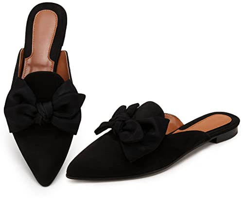 Rilista Mules for Women Slip On Comfortable Pointed Toe Womens Loafers Women's Flats for Women's Mules & Clogs Black Size 9