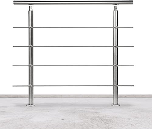 Lospitch Barandilla de acero inoxidable para balcones, escaleras, balaustradas con/sin travesaños (100 cm, 4 travesaños)