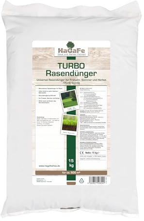 HaGaFe TURBO Rasendünger mit 15% Stickstoff, Universal Rasen - Dünger für Frühjahr, Sommer, Herbst, für schnelles sattes Grün (15 kg (1 x 15 kg))