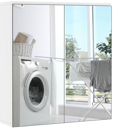 Yaheetech Bathroom Cabinet with 2 Mirror Doors Wall Mounted Storage Wall Cabinet Cupboard Unit with Adjustable Shelf for Living Room, Laundry Room, Mudroom, White