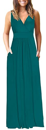 AUSELILY Vestito Donna Estivo Lungo Curvy Scollo a V Senza Maniche Abito Taglie Forti Casual con Tasche