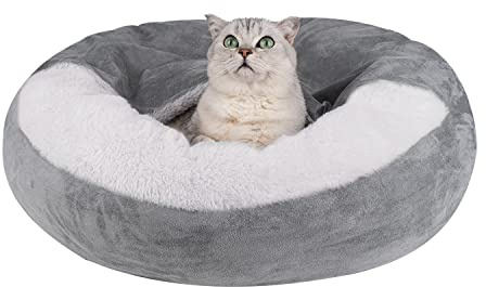MICOOYO Hundebett mit Kapuze, klein, gemütlich, Donut-Hundedecke, Bett für Hunde, klemmendes Haustier-Höhlenbett für Katzen, Welpen (klein, grau)