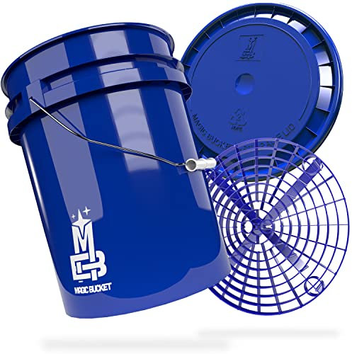 MAGIC BUCKET | Car Hand Wash Bundle | Wash Bucket with Matching Bucket Lid 5 US Gallons Approx. 20 Litres | With Grit Guard Bucket Insert Dirt Strainer | Wash Set Blue/Blue