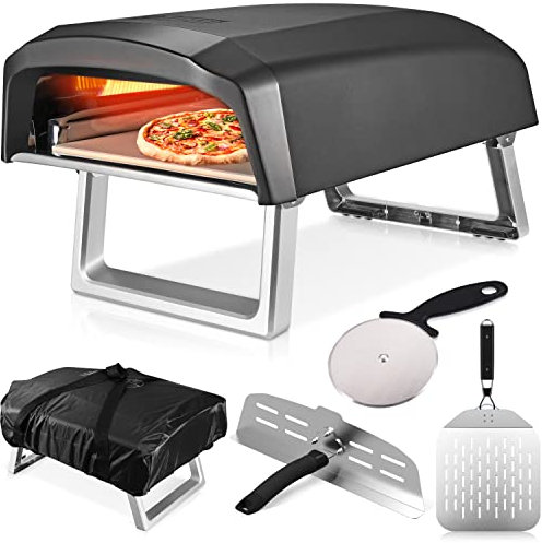 Commercial Chef Gas-Pizzaofen für den Außenbereich, tragbarer Propangas-Pizza-Maker mit Tür, Schälen, Stein, Schneider und Abdeckung, L-förmiger Brenner, faltbare Beine