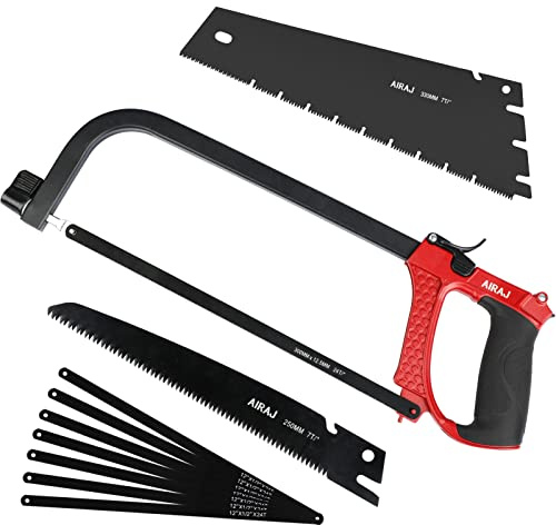 AIRAJ High-end Hacksaw Set, Universal Metal Hacksaw with 3 Different Hacksaw Blades, Best Hacksaws for Metal and Heavy Duty Hand Saw for Cutting Wood, for Cutting Any Metals and Wood Material