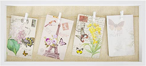 BESCH Marco de Foto en Portafoto Múltiple con Pinzas para 4 Fotos y de Madera para Pared en formato Collage (Madera Blanca, 52x23cm)