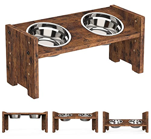 Vantic Raised Dog Bowls with Stand, Adjustable Feeder, Rustic Brown Small