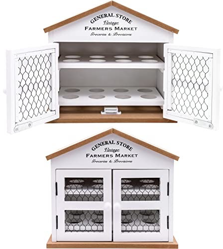 Maison Des Cadeaux White Wooden 'General Store' 16 Egg Basket Organiser House Hut Storage Holder (US400)