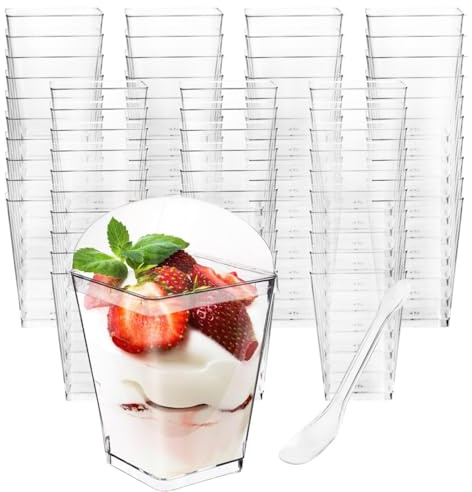 Monrocco 50 Pack 5 oz Plastic Dessert Cups with Lids and Spoons, Small Parfait Yogurt Pudding Cups with Lids for Party, Clear Mini Dessert Shooter Cup for Fruit Trifle Ice Cream