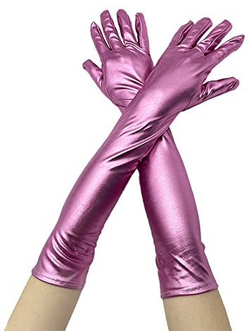 Damen Lange Handschuhe,Metallic Glitzer Handschuhe Shine 48 cm - Zubehör Gloves Prinzessin Show Tänzerin Flapper Girl Diva Abendkleid Kostüm Karneval Junggesellenabschied Mottoparty Tanzshow,Gold