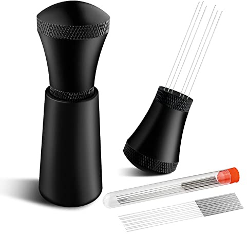 NOTSEK WDT Tool, WDT Tool Espresso with Stand, 7 Needles 0.3mm Espresso Distribution Tool for Barista, Stainless Steel Coffee Needle with Aluminum Alloy Stand (Black)