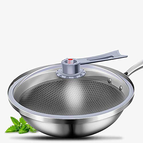 ZAANU Sartén Profunda, sartén para saltear, sartén de Acero Inoxidable de Tres Capas, sartén Antiadherente física sin Recubrimiento, sartén Universal de Hierro en Forma de Panal sin Humo