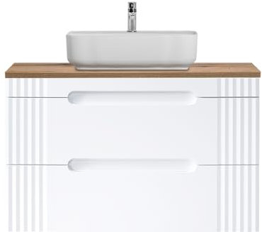 Lomadox Badmöbel 100cm Waschtischunterschrank weiß, Waschtischplatte Eiche Nb., Aufsatzwaschbecken weiß, 100,4/78,5/46 cm