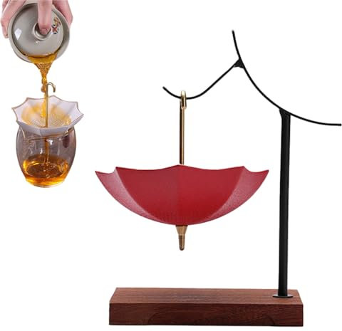 EBbels Umbrella Tea Filter, Umbrella Shape Tea Infuser Leak, Ceramic Fine Mesh Strainer Tea Infuser, Fine Mesh Tea Filter for Home Office Desk Decoration (Red)