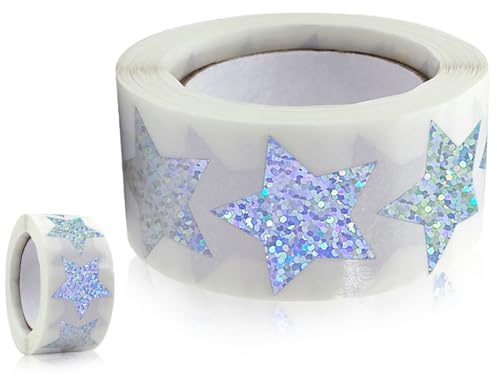 Lhbwhiz 500 Stück Sterne Aufkleber Rolle,Klein Sternaufkleberrolle,Funkelnde Farbig Sterne Sticker,Selbstklebend Glänzendes Funkeln Sterne Belohnung Sticker