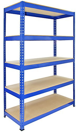 Q-Rax Metallregale, blau, 120 x 50 x 180 cm, 5 Etagen, für Garage und Lager, inklusive Gummihammer