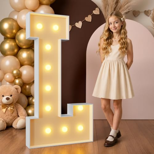 Mixifox 120cm Gelb Leuchtbuchstaben, Gigantische Leuchtende Buchstaben L | Deko Geburtstag, Hochzeitstag, Hochzeit Verlobungsdekoration, Geburtstagsfeier 21 Pcs Accessory Set