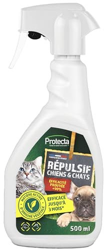 Protecta® - Spray Répulsif Chats et Chiens 500 ML – Efficacité Prouvée à 90% – Protection Jusqu’à 3 Mois – Tous Types de Surfaces – Usage Intérieur & Extérieur