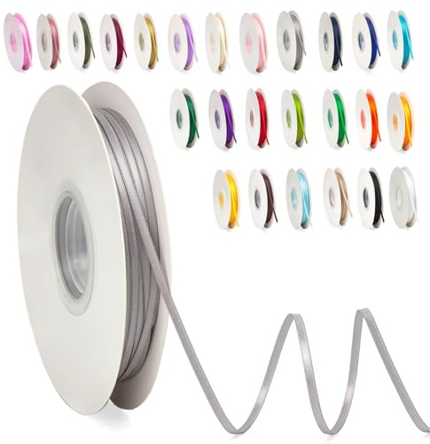 Satinband Grau 3mm, 91m Satinbänder Schleifenband Dekoband Doppelseitig Geschenkband Geschenkverpackung Bänder zum Luftballons Blume Handgefertigt Weihnachten Wide Satin Ribbon 0.3CM for Wedding Car