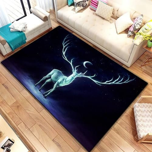 3D Gedruckt Bettvorleger Rutschfeste Area Teppich, Elch Waldhirsch Tier 3D Optische Illusion Teppiche Weich Flanell Bodenteppich Wohnzimmer Schlafzimmer Throw Runner Teppiche Low Profile Türmatt -4I0B